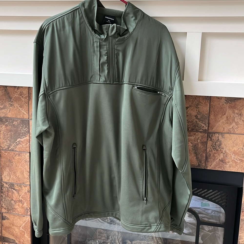 Dark green jacket.